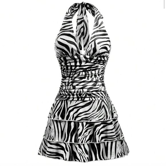 Zebra Print Halter Dress - Picture 1 of 3